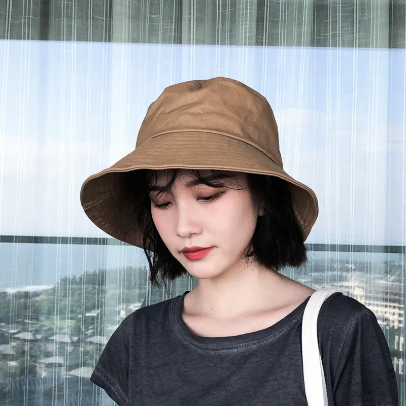 Summer Bucket Hat for Women Big Wide Brim Outdoor Soft Cotton Solid Color Sun Hats Portable Foldable Panama Cap Lady 250805