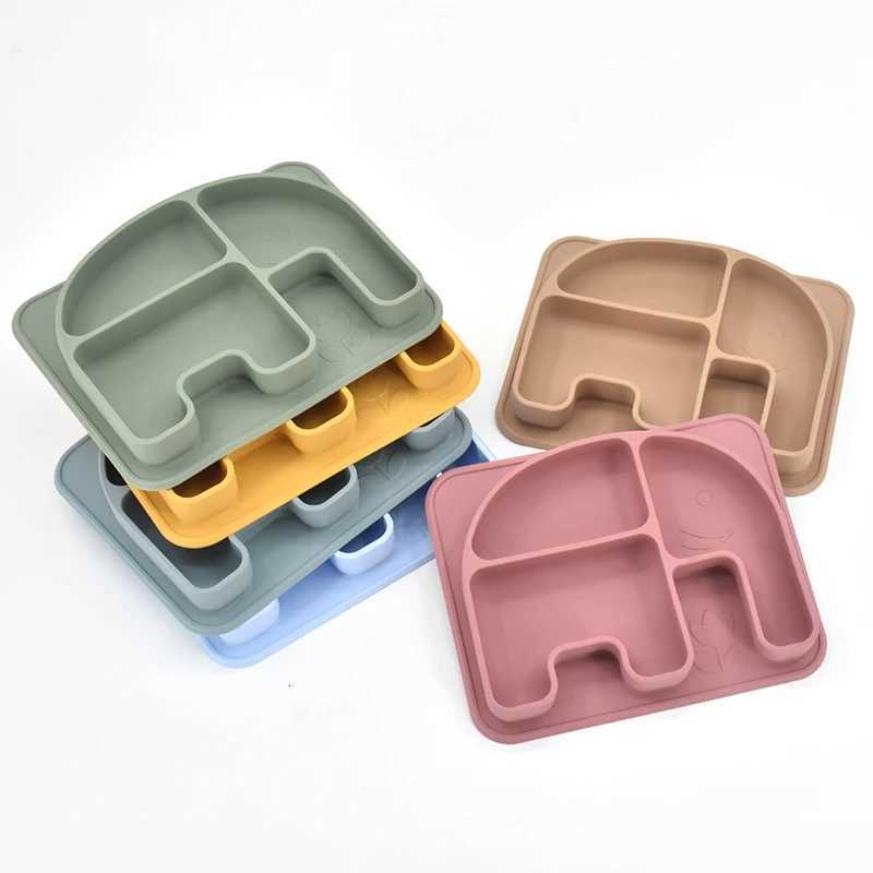 Baby Dish Food Grade Silicone Anti-Slip Plate for Toddler Self-Feeding Suction Bowl Cute Cartoon Elephant Tableware Baby Supplies X250806
