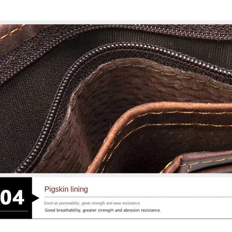 Mens Crazy Horse Leather Short Wallet Genuine Leather Buckle Wallet Vintage Top Layer Cowhide Card Holder Multi-Card Wallet XJ250806