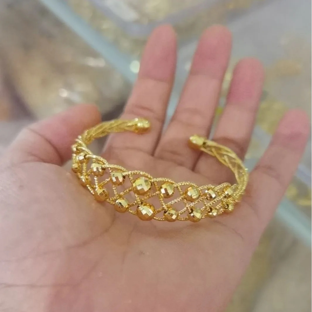 Dubai Gold Color Multi Beads Wide Cuff Bangle Bracelets for Women Wristband High Quality Jewelry Accessories Gifts 250805