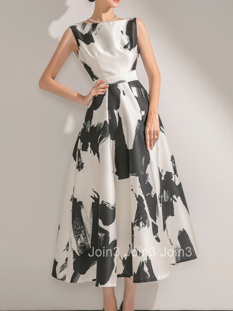 New Summer Casual Elegant Print Midi Party Dress Women Sleeveless Vintage A-Line Beach Maxi Retro Sundress Female Vestidos