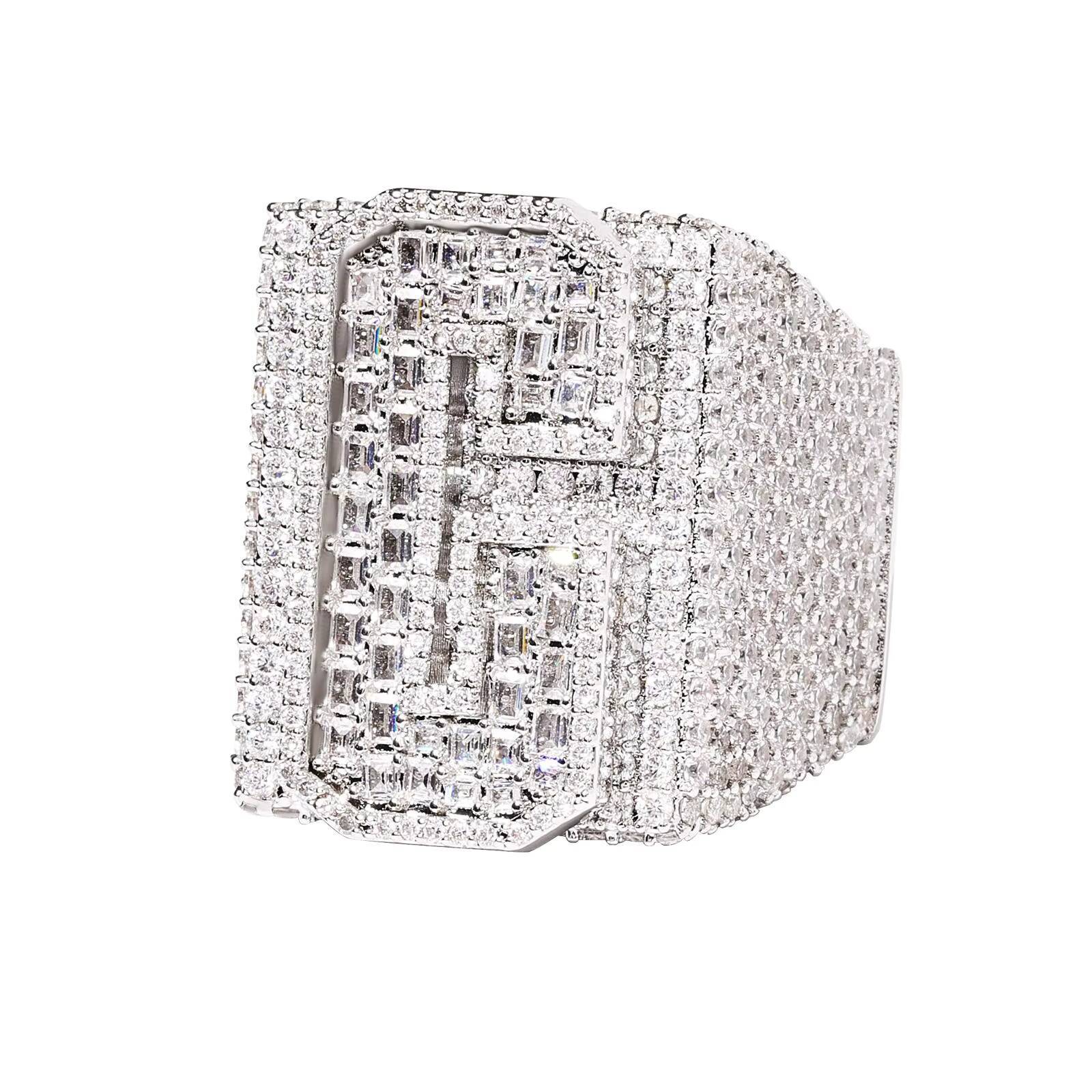 Luxury Square Custom Number Letter Brass With 18K Gold Plated Men Rings Full 5A Zircon Diamond Hip Hop Single Letter Ring