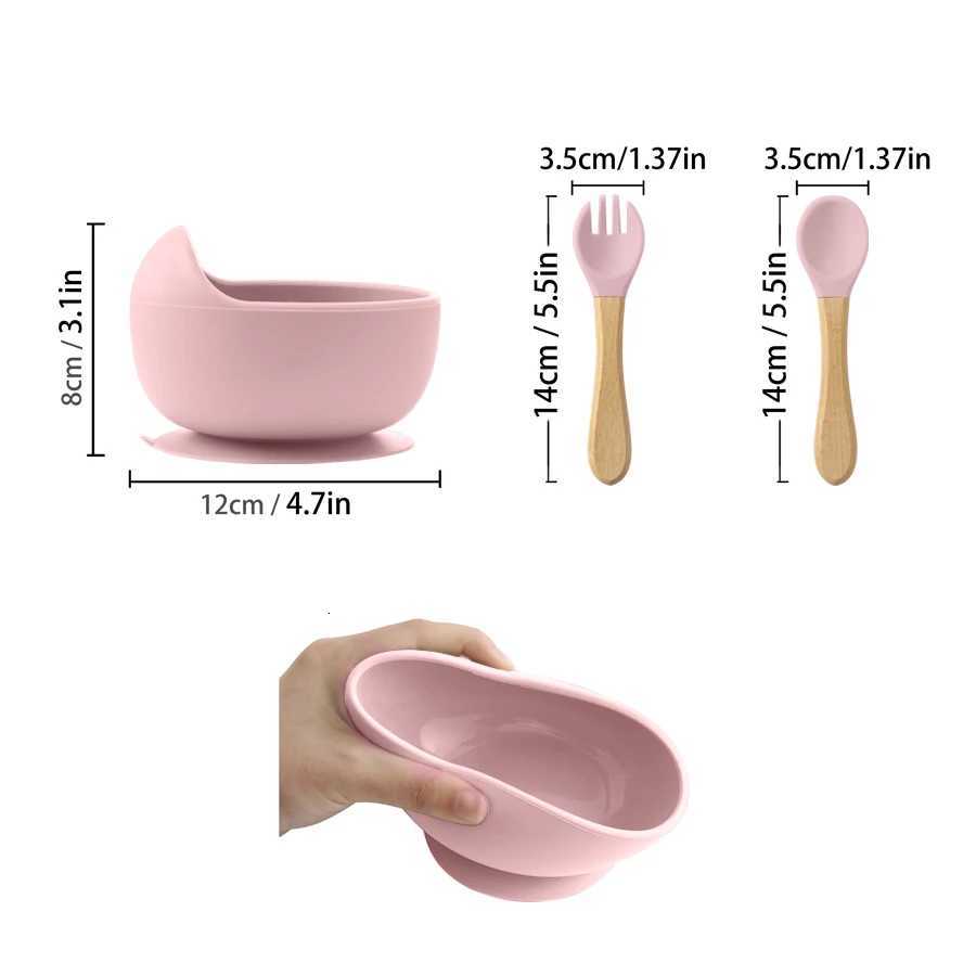 3PCS Food Grade Silicone Baby Feeding Bowl Set Solid Color Dishes Waterproof Feeding Bowl With Spoon Fork Children Tableware X250806