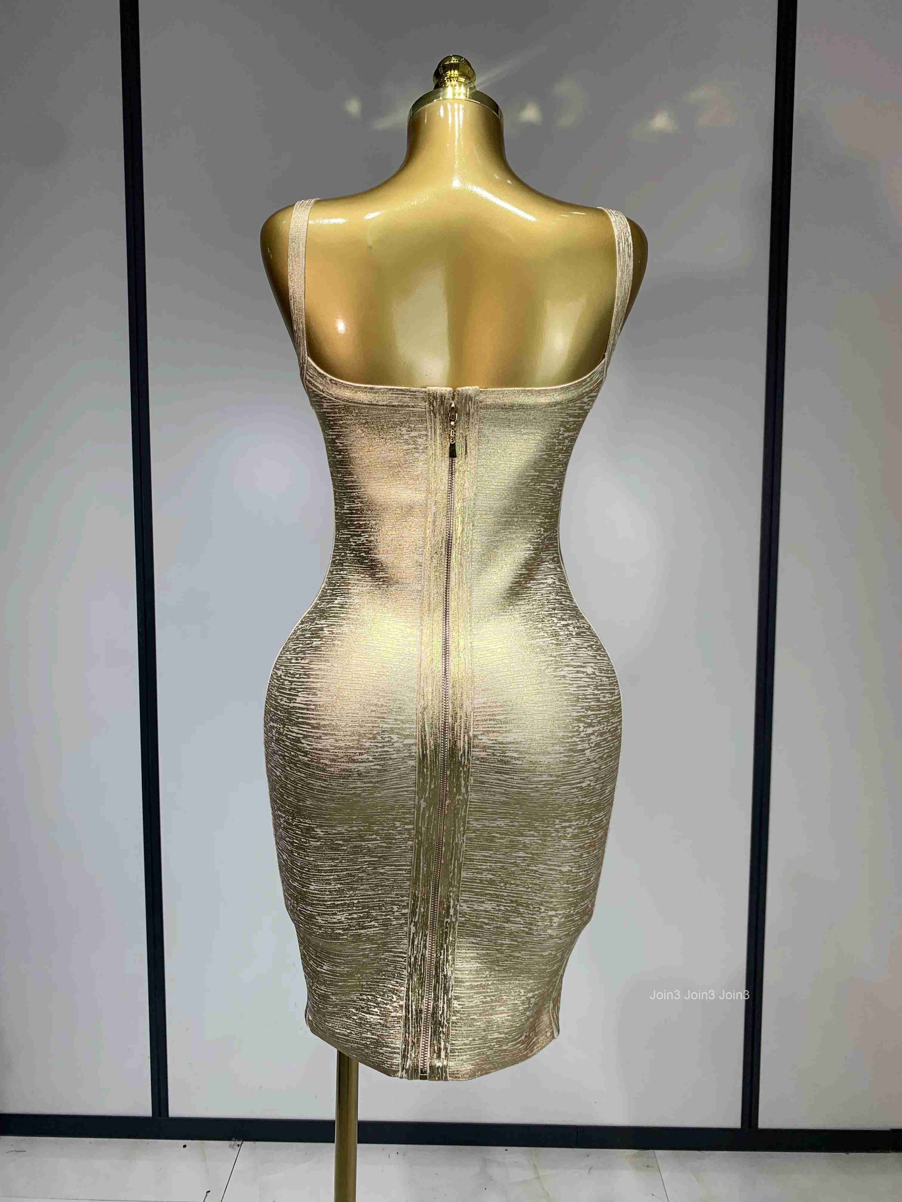 High Quality Celebrity Elegant Gold Bodycon Bandage Dress Women Sexy Nightclub Evening Party Luxury Birthday Dress Vestidos