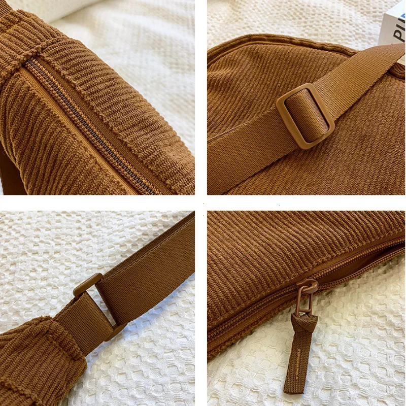 Solid Color Corduroy Womens Hobos Shoulder Bag Retro Casual Female Crossbody Bags Ladies Daily Travel Handbags Messenger Bag 250731