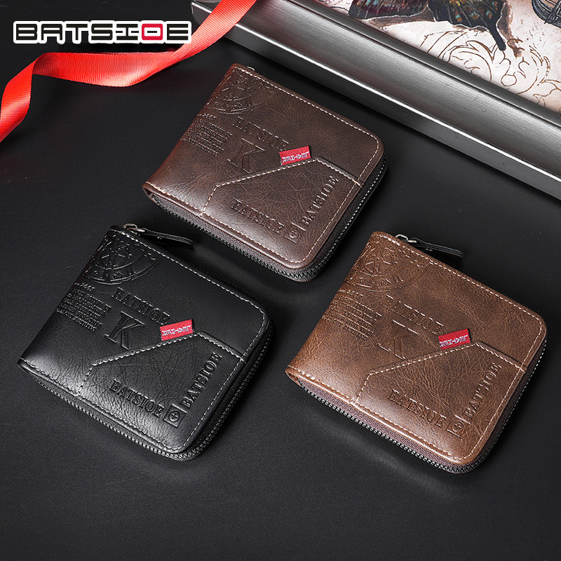 European And American Retro Men's Luxury Wallet Free Shipping Designer Luxury Zipper Short Handbag Multi Card Slot Multi-functional Leisure Card 