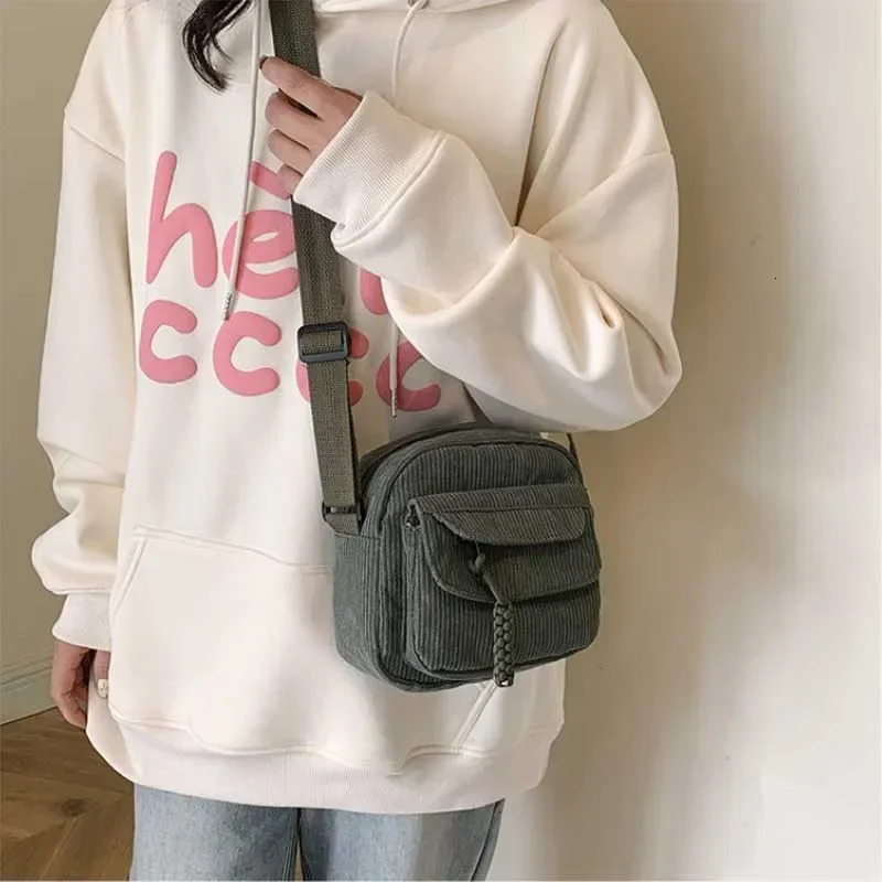 Korean Harajuku Messenger Bags Corduroy Womens Small Shoulder Bag Teenager Girl Crossbody Bag Cute Tote Student Shoulder Bag 250731