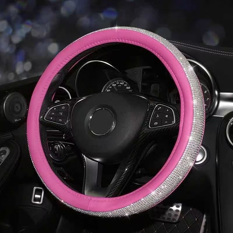 Cross-border white netted leather handle cover with sweat-proof and anti-slip anti-glare full-diamond steering wheel
