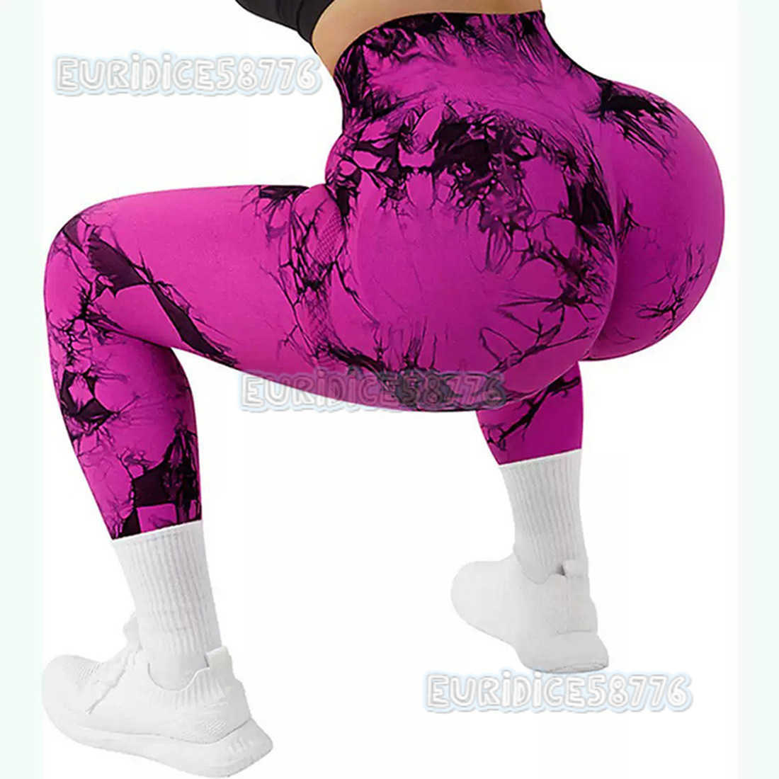 Tie-dye Seamless Yoga Pants Running Fitness Sports Pants High Elastic Peach Hip Lift High Waist Printed Nine-point Pants for Women H250806