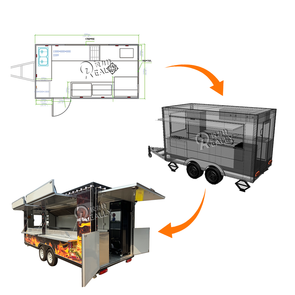 Mobile Food Trailer Hot Dog Potatoes Chips Fried Chicken Restaurant Fast Food Cart Truck Concession Catering Truck For Sale