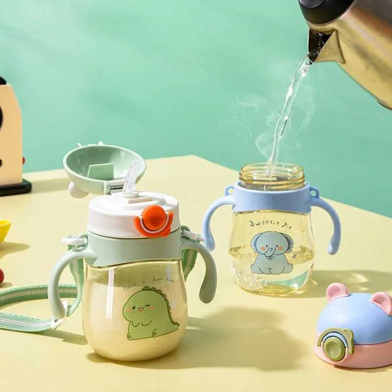 410ML Baby Drinking Cup Feeding Bottle Anti-Choking with Straw Gravity Ball Wide Caliber Drinking Milk Water Bottle with Handle X250806
