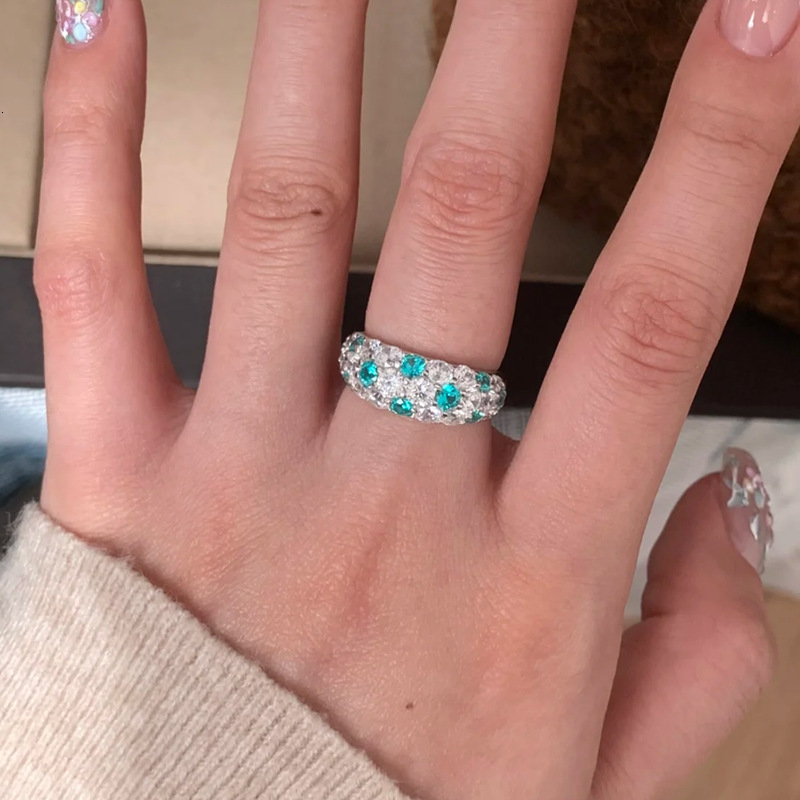 Hui Zhi Wing Jewelry New S Pure Silver Paraiba Half Full Inlaid mond Ring for Women High-end Starry Sky