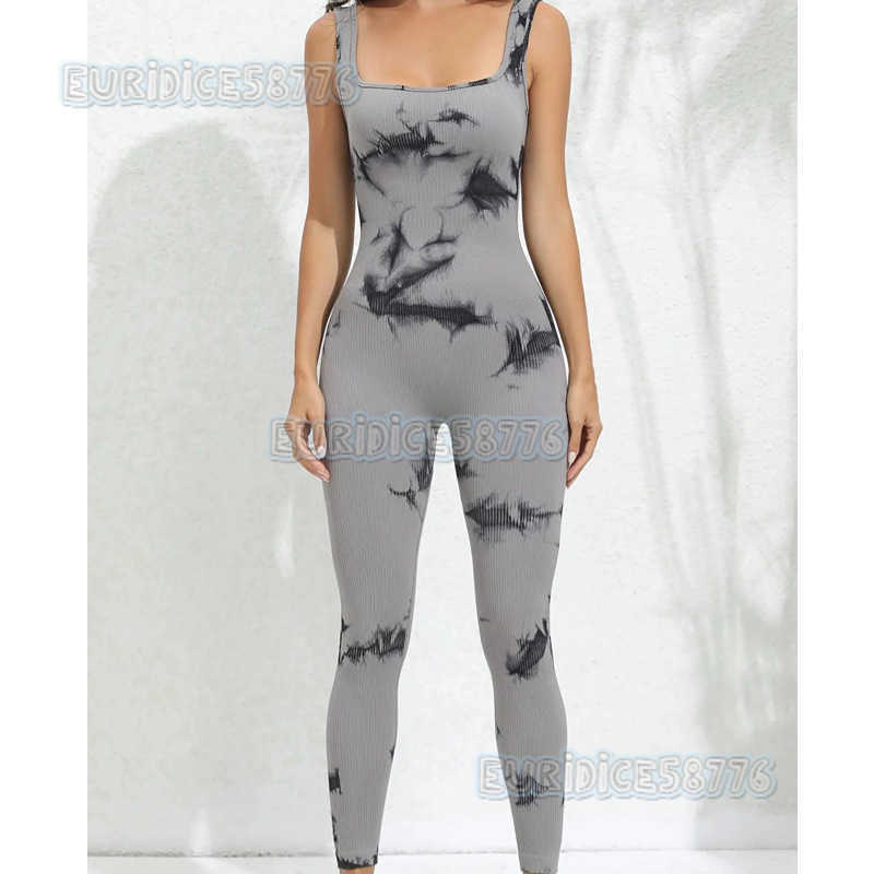 New Hot Seamless Tie-dye Womens Sleeveless Ribbed Sports Jumpsuit Yoga Sports Tank Top Jumpsuit H250806