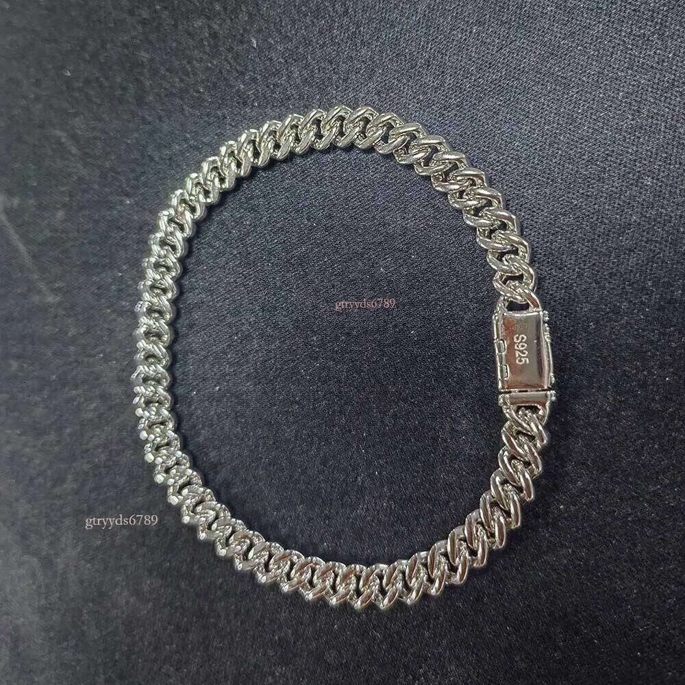 High-end designer necklace and bracelet 6mm Tested Morganite Cuban Necklace in Pure Sier Brand - VVS Grade Single Row Fine Chain with Ice Crystal Inla