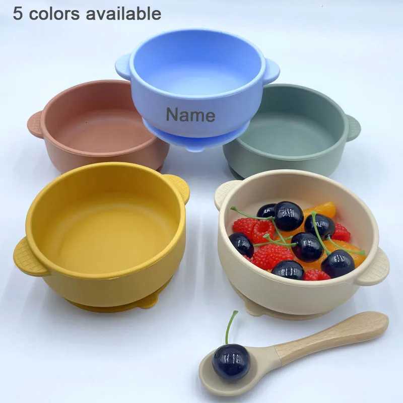 Personalized Name Baby Silicone Feeding Set Sucker Bowl Silicone Dish Plate For Baby Cup Bibs Spoon Fork Tableware BPA Free X250806