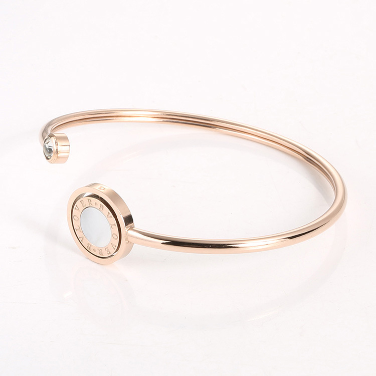 Fashion Roman Numerals Inlaid Agate Shell Rotatable Stainless Bracelet for Women Rose Gold Titanium Steel Bangle Double Face Bangle wholesales drop sh