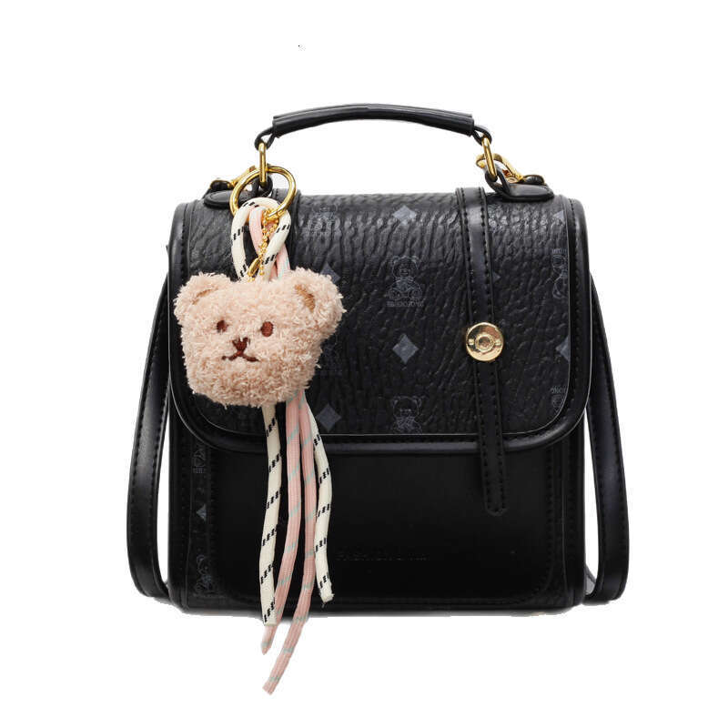 Chic Patterned Mini Backpack with Teddy Charm - Adjustable Straps, Multiple Compartments, Ideal for Teen Girls and Young Women