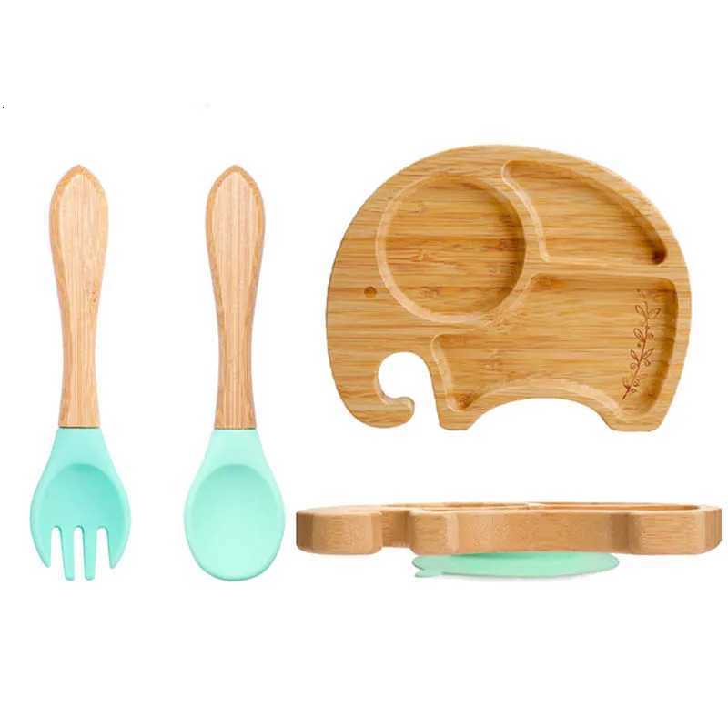 3Pcs/Set Baby Bamboo Sucker Plates Fork Spoon Sets Non-slip Tableware Childrens Feeding Dishes BPA Free Dropshipping X250806