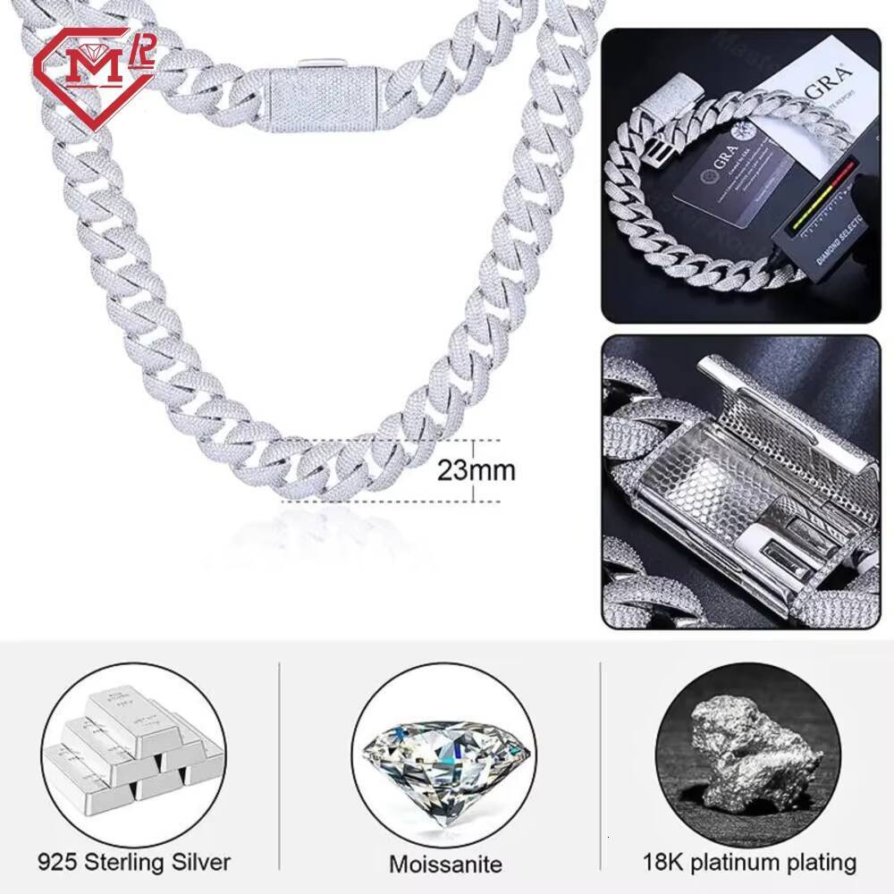 Heavy 16mm Miami Cuban Link Chain Chunky Men Necklace Hiphop 925 Silver Iced Out Moissanite Cuban Chain