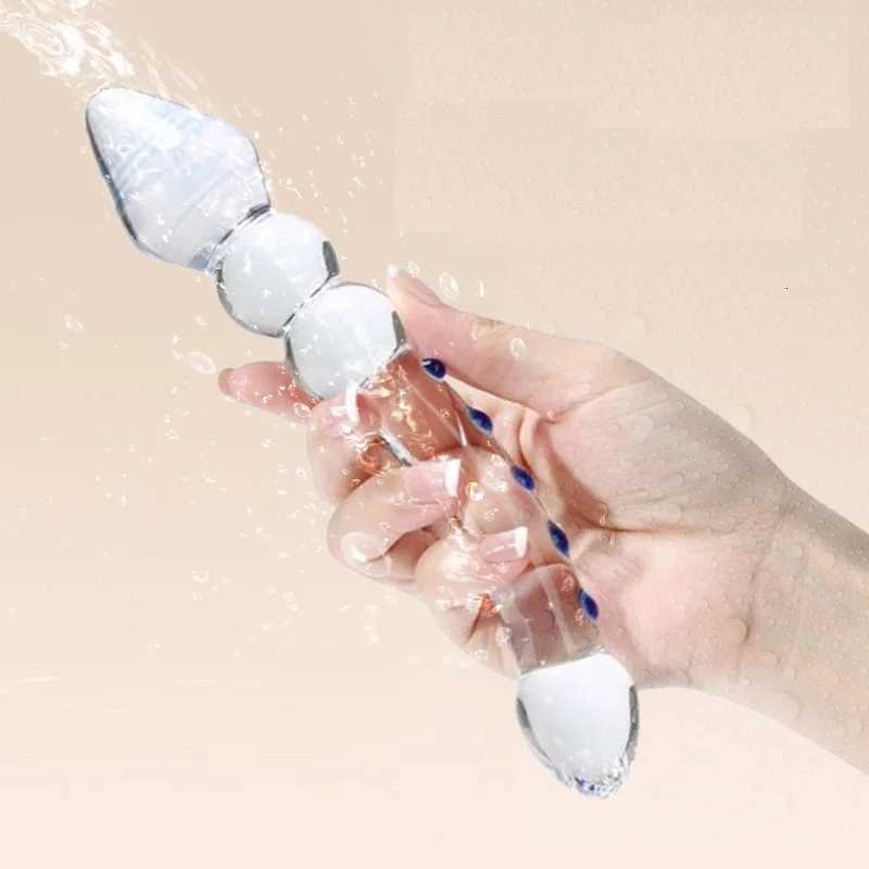 Double Ended Crystal White Pyrex Glass Dildo Artificial Penis Granule Spiral G Spot Massager Adult Toys Sex Toys for Women Gay XJ250806