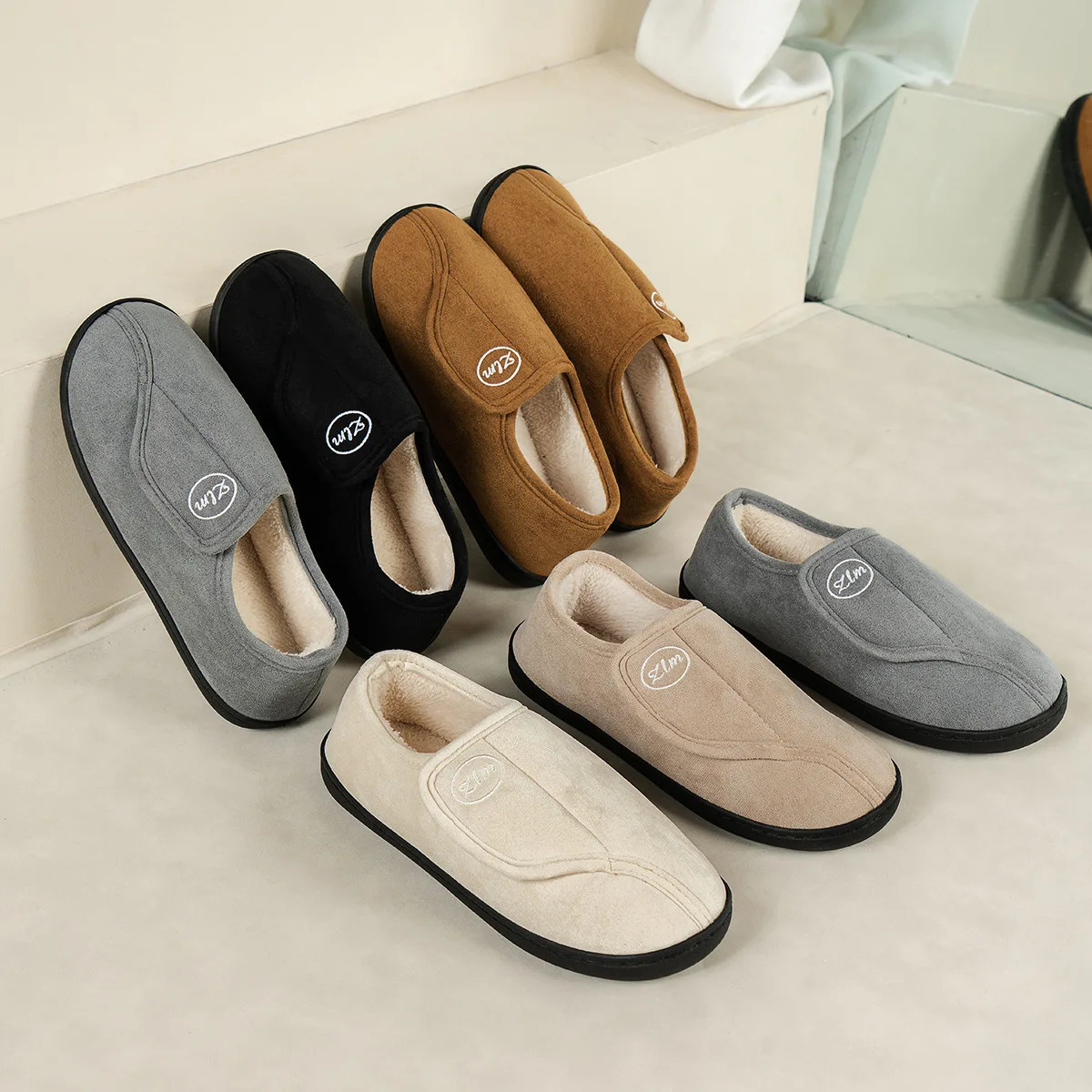 House Shoes for Men Suede Leather Slippers Non-Slip Slip-on Shoes Comfy Warm Plush IndoorOutdoor for Diabetic Swollen Feet 250731