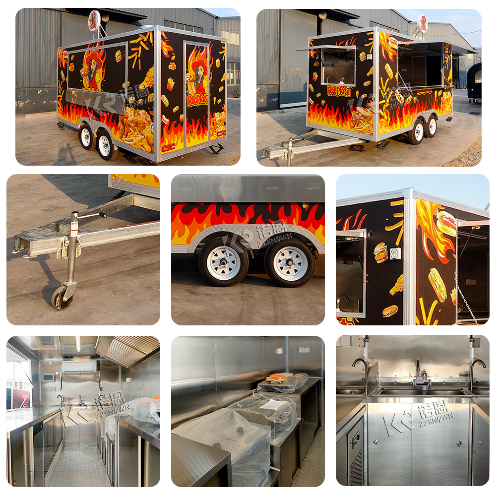 Customized Barbecue Hot Dogs Trailer Mobile Kitchen Fast Food Truck Trailer Fully Equipped Street Fast Food Trailer