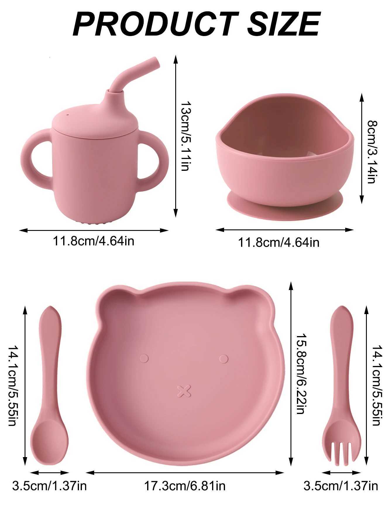 5PCS Customized Name Cartoon Silicone Baby Feeding Set Suction Dishes Plate Bowl BPA Free Sippy Cup Spoon Fork Baby Supplies X250806