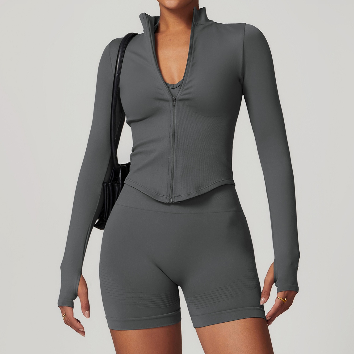 Women Zip Up Long Sleeve Yoga Jacket High Neck Tight Fit Quick Dry Workout Top