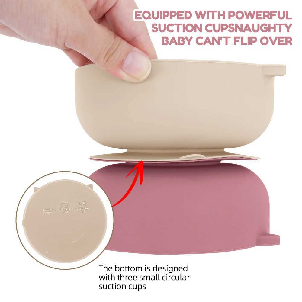 1PC Baby Silicone Bowl Cute Cartoon Cat Shape Baby Tableware Solid Color Baby Food Storage BPA Free Suction Baby Feeding Tray X2508061