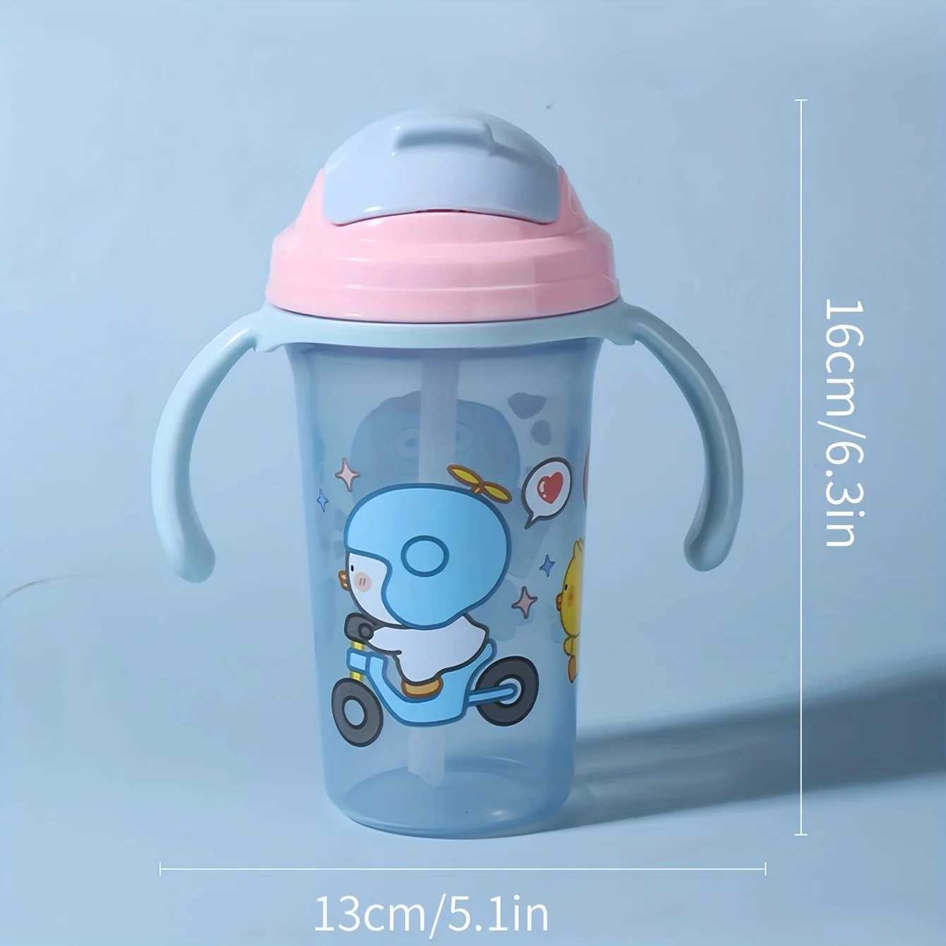 300ML Water Bottle Learning Drinking Cup with Straw Cover and Handle X250806