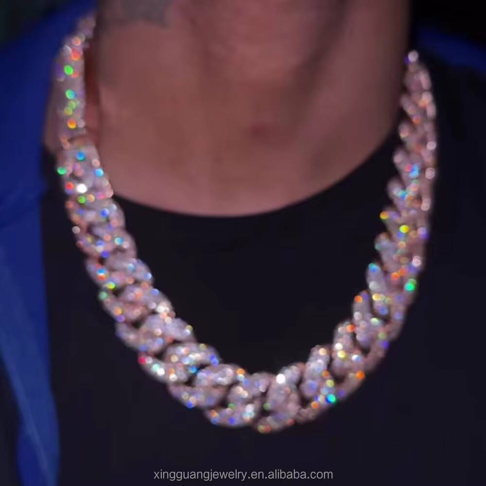 New Arrival Rappers Hip Hop Jewelry 22mm 925 Sterling Silver 5 Rows VVS Moissanite Iced Out Thick Cuban Link Chain Necklace