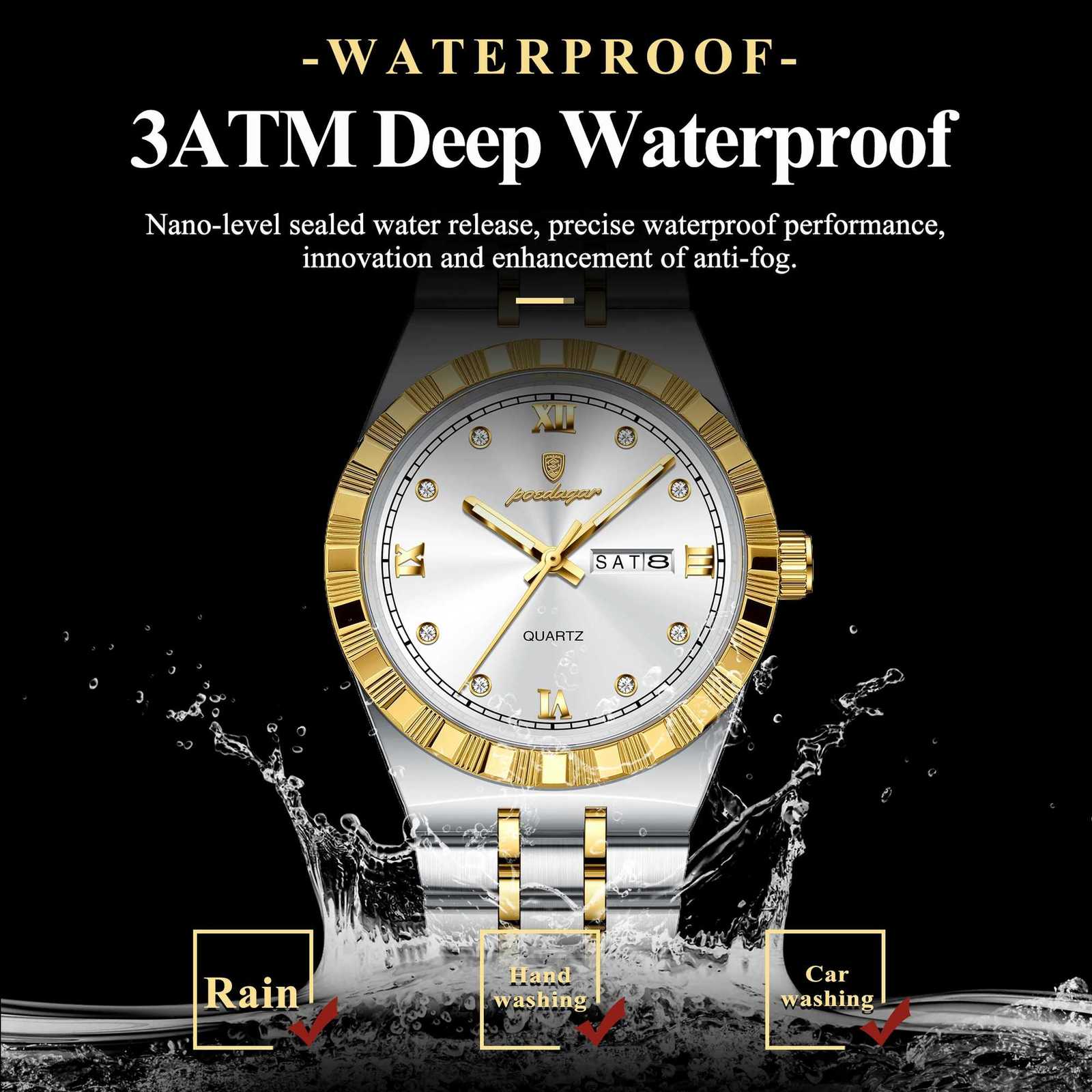 POEDAGAR Luxury Business Mens Waterproof Luminous Week Date Mens Wrist Stainless Steel Trend Quartz Watch for Men W250806