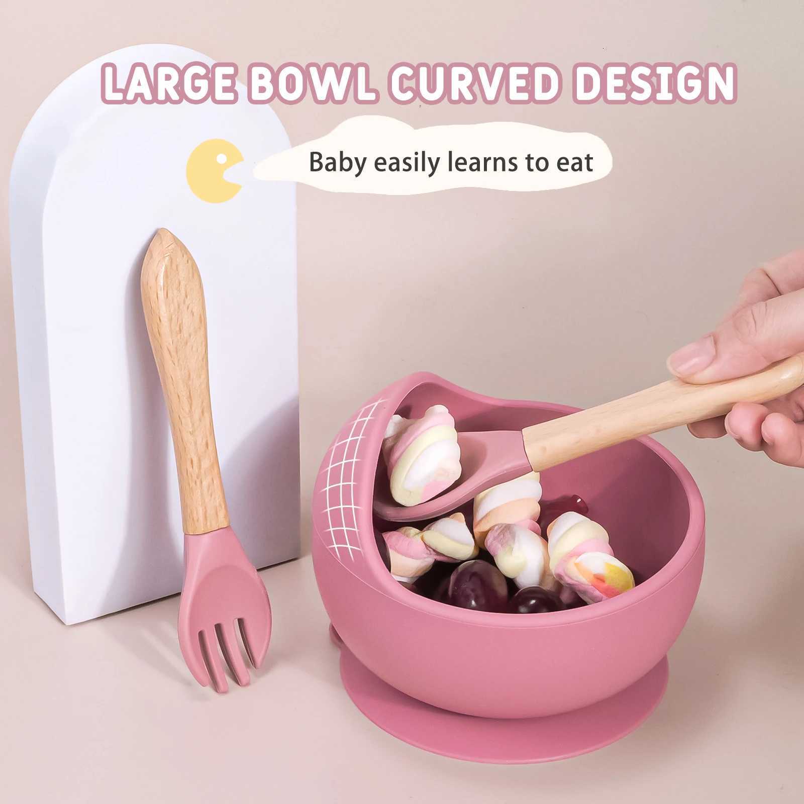 5pcs-1set Childrens Tableware Set Child Dishes Sucker Plate Bowl Utensils Soft Silicone Bibs Spoon Fork Sets Kids Tableware X250806