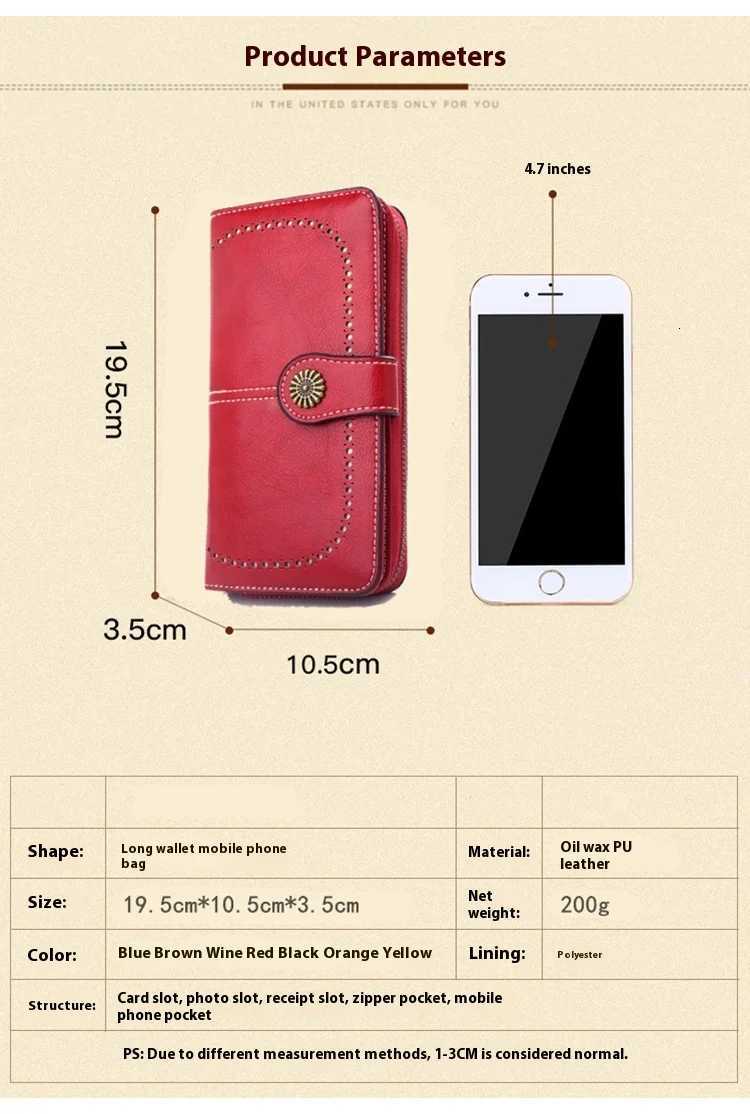 Fashionable New Hollow Out Coin Purse for Womens Oily Leather Phone Bag Long Zipper Handbag Coin Bag Triple Fold Ladies WalletXJ250806