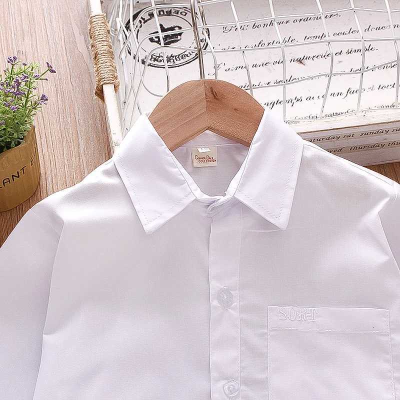 Spring and Autumn New Boys Long Sleeve Shirt Single Shoulder Pocket Flip Collar Baby White Shirt Comfortable Boys Clothing X250806