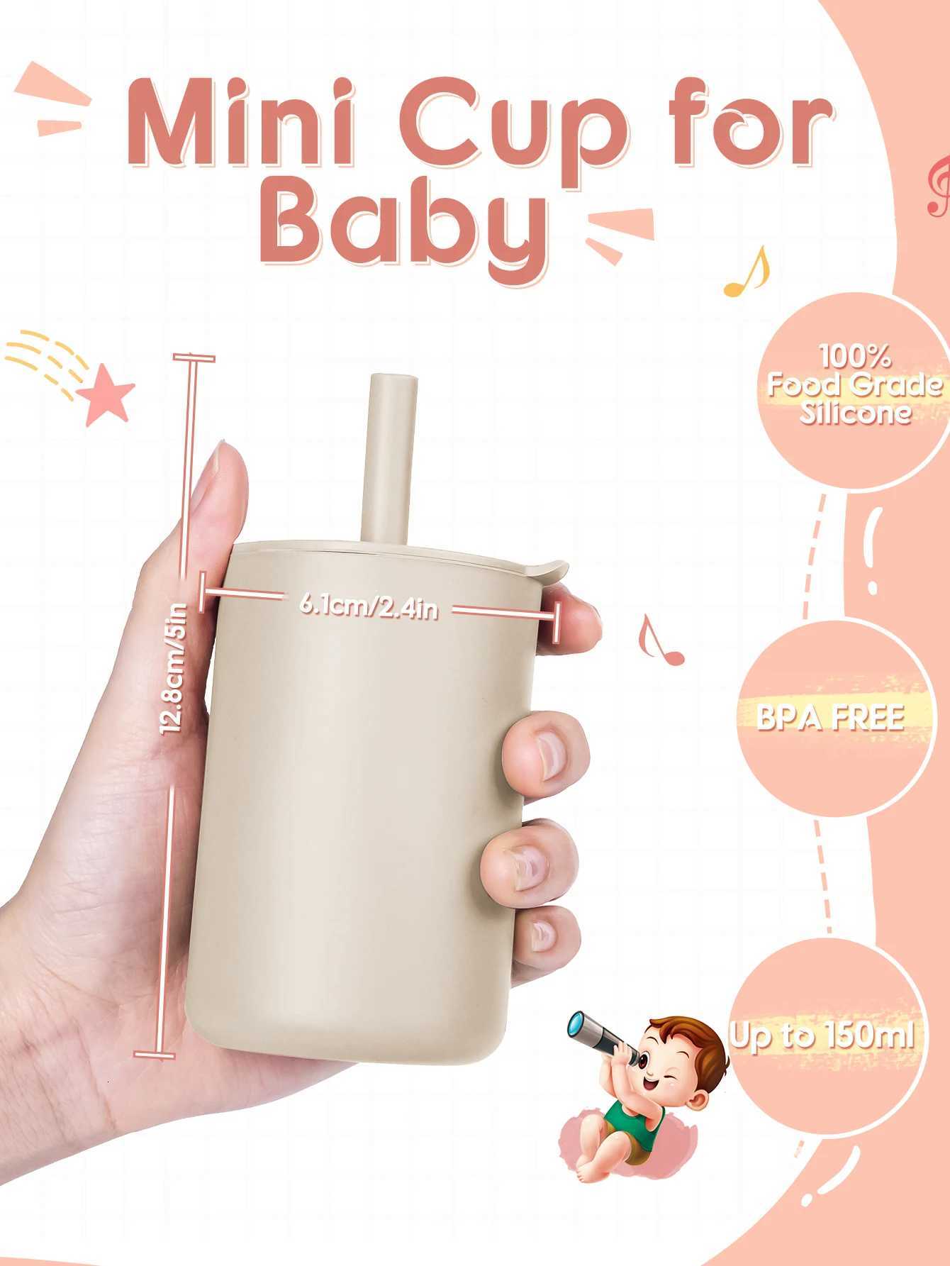Mini Water Cup for Kids Learning Drinking Portable Training Cup with Straw Lid for Toddler Drinking Water Silicone Baby Water X2508061