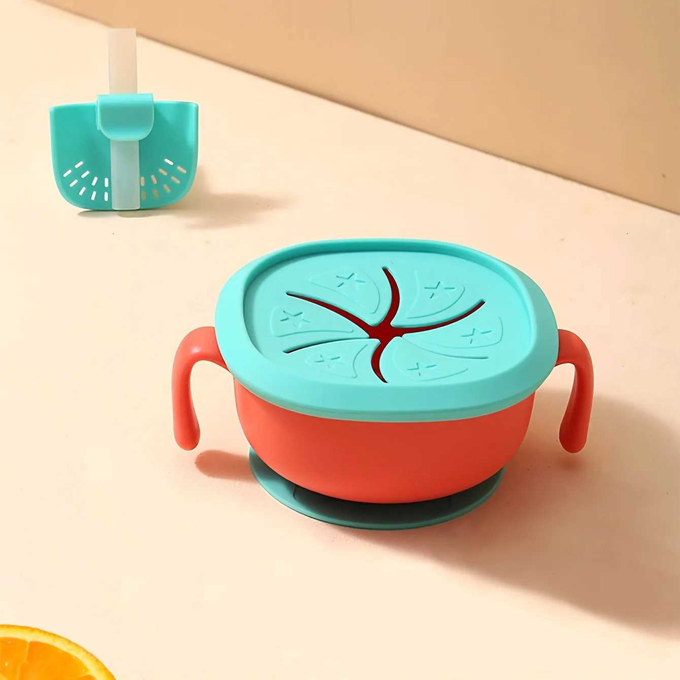3-in-1 Baby Snack Bowl with Silicone Straw Cover Detachable Suction Kids Soup Bowl with Handle Portable Handle Cup for Outdoor X250806