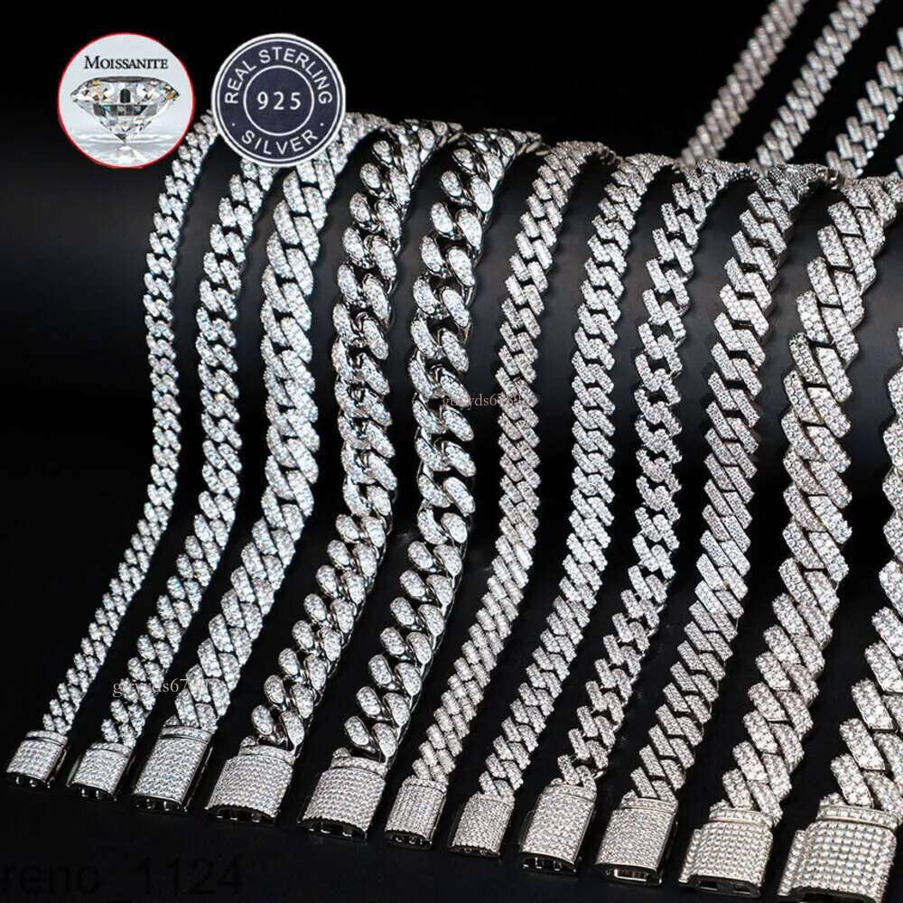 moissanite chain 6mm 8mm 13mm 15mm 18mm Custom Pass Dia Tester Sterling Sier Full D VVS Moissanite Cuban Link Chain For Men Women