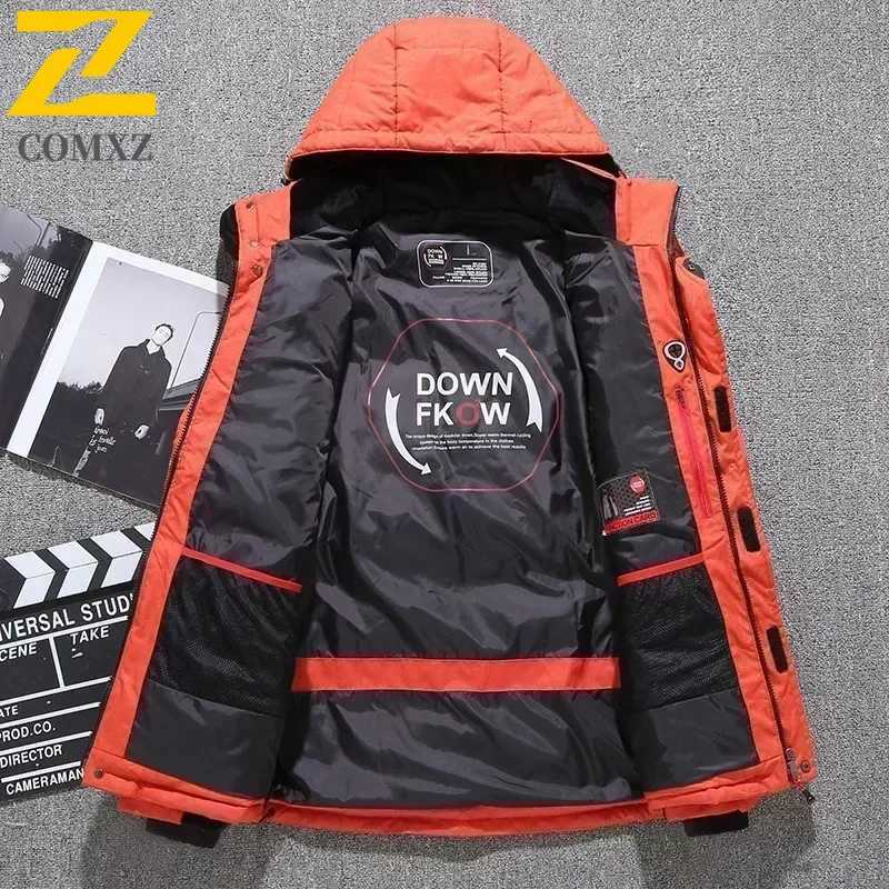 Winter Thickened Mens Down Jacket Climbing Hunting Hooded Warm White Duck Down Coat Mens Casual Lightweight Down Jacket Skiing W250806