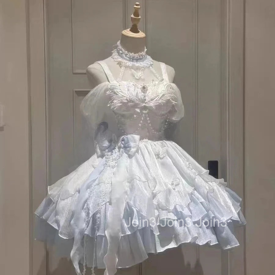 Summer Sweet Lolita Y2k Mini Dresses Women Lace Patchwork Short Sleeve Elegant Bandage French Vintage Short Party Dress Female