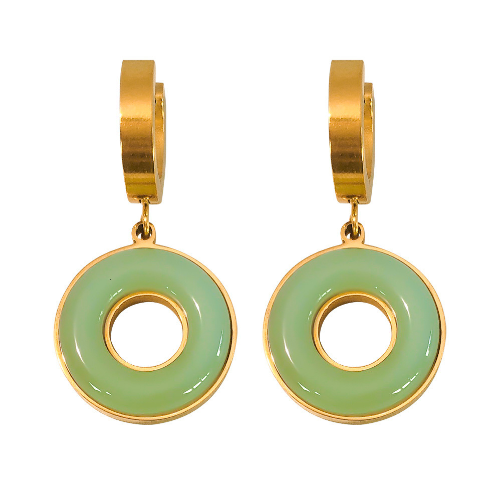 Free Shipping Designer Luxury Jewelry New Ethnic Style Imitation Jade Earrings Elegant And Trendy Women's Titanium Steel Art Ear Accessories