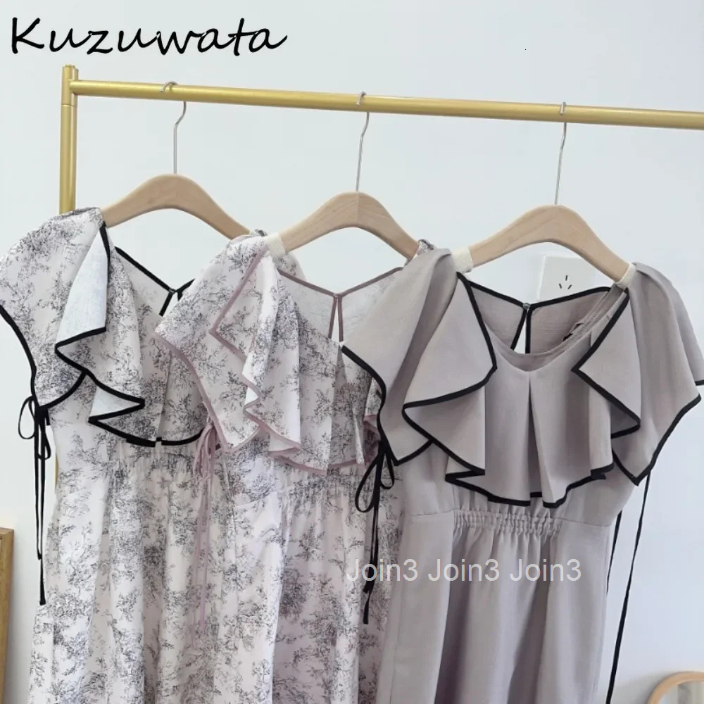 Elegant Ruffled Sleeveless High Waist Robe Slim Fit Print Panelled Pullover Vestidos Japan New Casual Lace Up Dress