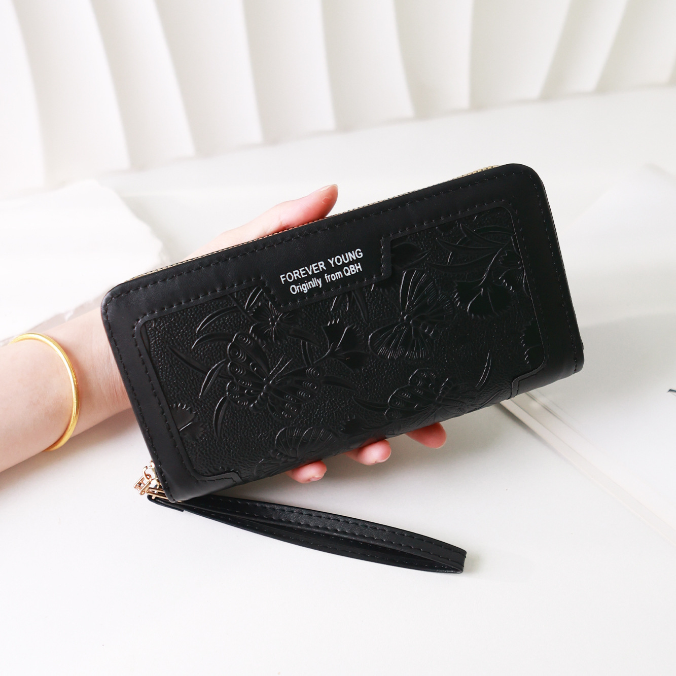 New Long Korean Fashion Embossed Double Zipper Clutch Large Capacity Wallet Women's Phone Bag