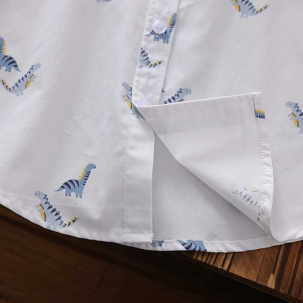 Boys Clothes White Cotton Long Sleeve Dinosaur Patterned Shirt for Toddler Boys Casual Top for Kids Aged 3-6 X250806