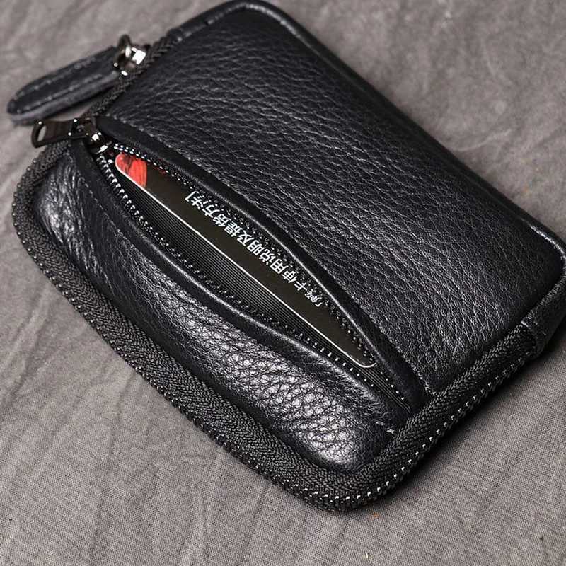 Genuine Leather Suitable for Men Women Pocket Wallets Mini Zipper Small Purses Retro Key Holder Money Bag Coin Change Purse XJ250806