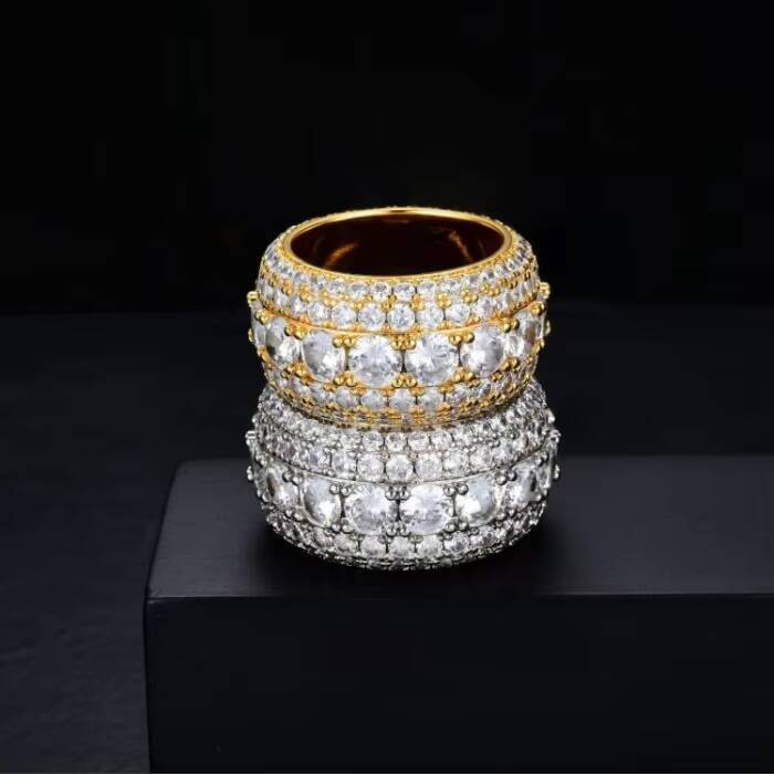 Iced Rings Sterling Silver S925 Men Gold VVS Moissanite Diamond Hip Hop Fine Jewelry Band Ring