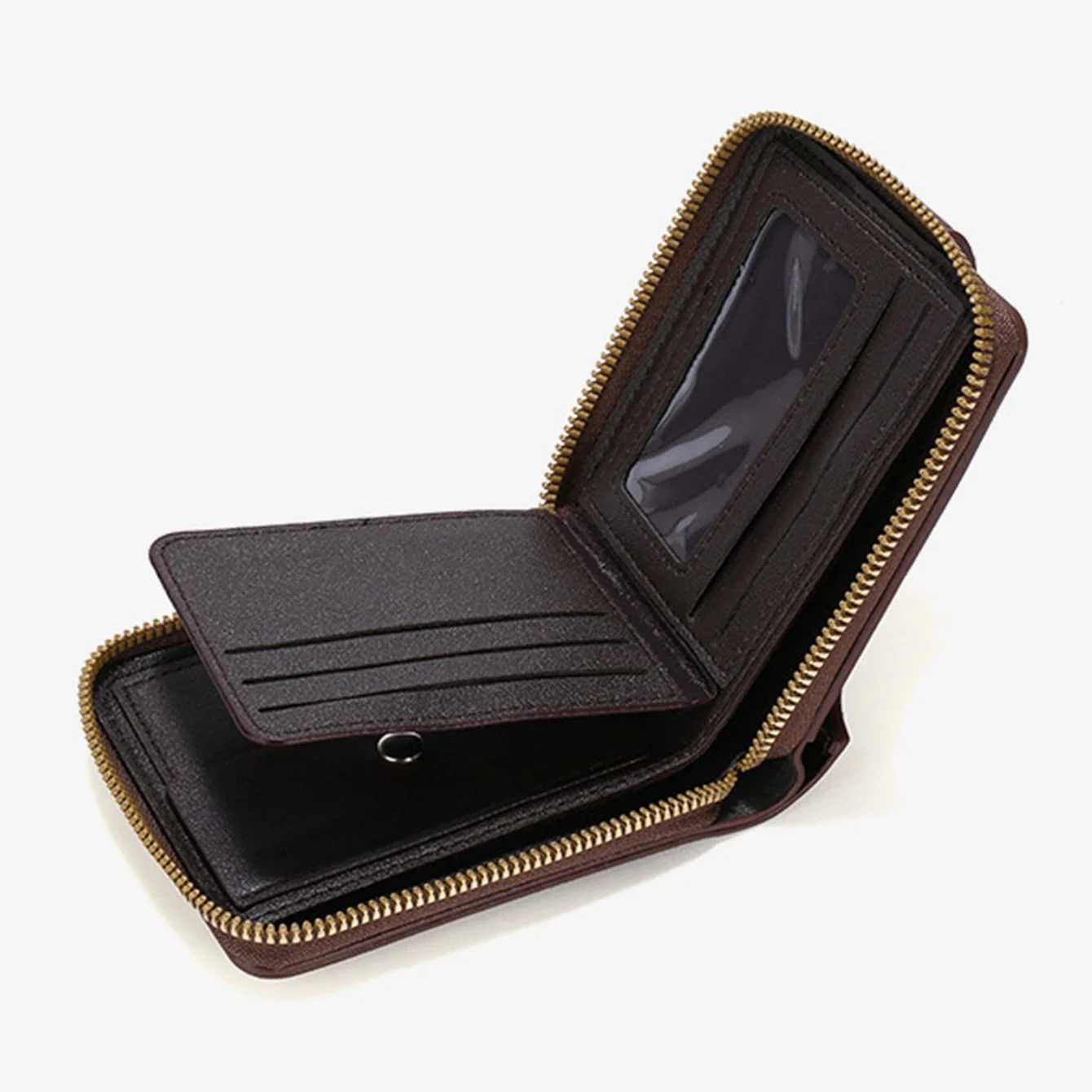 Men High Quality PU Leather Vintage Small Wallet Short Horizontal Zipper Coin Pocket Tri-fold Card Case Purse Mens WalletXJ250806