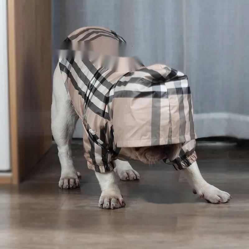 Designer Clothes Classic Check Pattern Apparel Dogs Raincoat Lightweight Windbreaker Hooded Jacket for Small Medium Dog French Bulldog Outdoor Coat XL