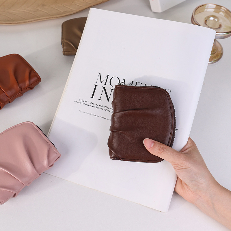 Korean Version INS New Style Wrinkled Wallet for Women Simple Cute Compact Internet Celebrity Solid Color Versatile Coin Purse WALLE