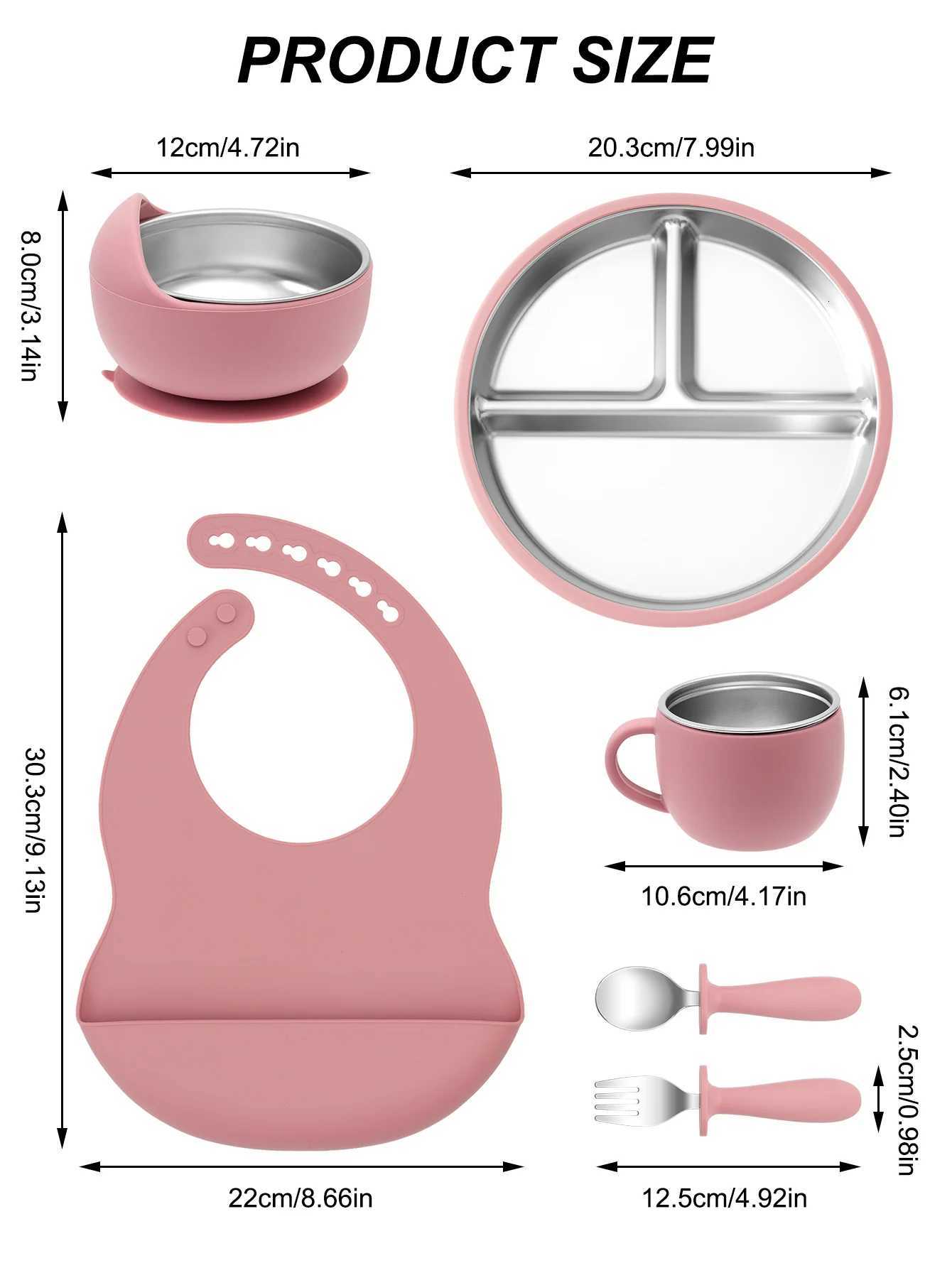 6PCS Stainless Steel Detachable Dishes Plate Baby Feeding Set BPA Free Silicone Bowl Cup Fork Spoon For Infant Training Gifts X250806